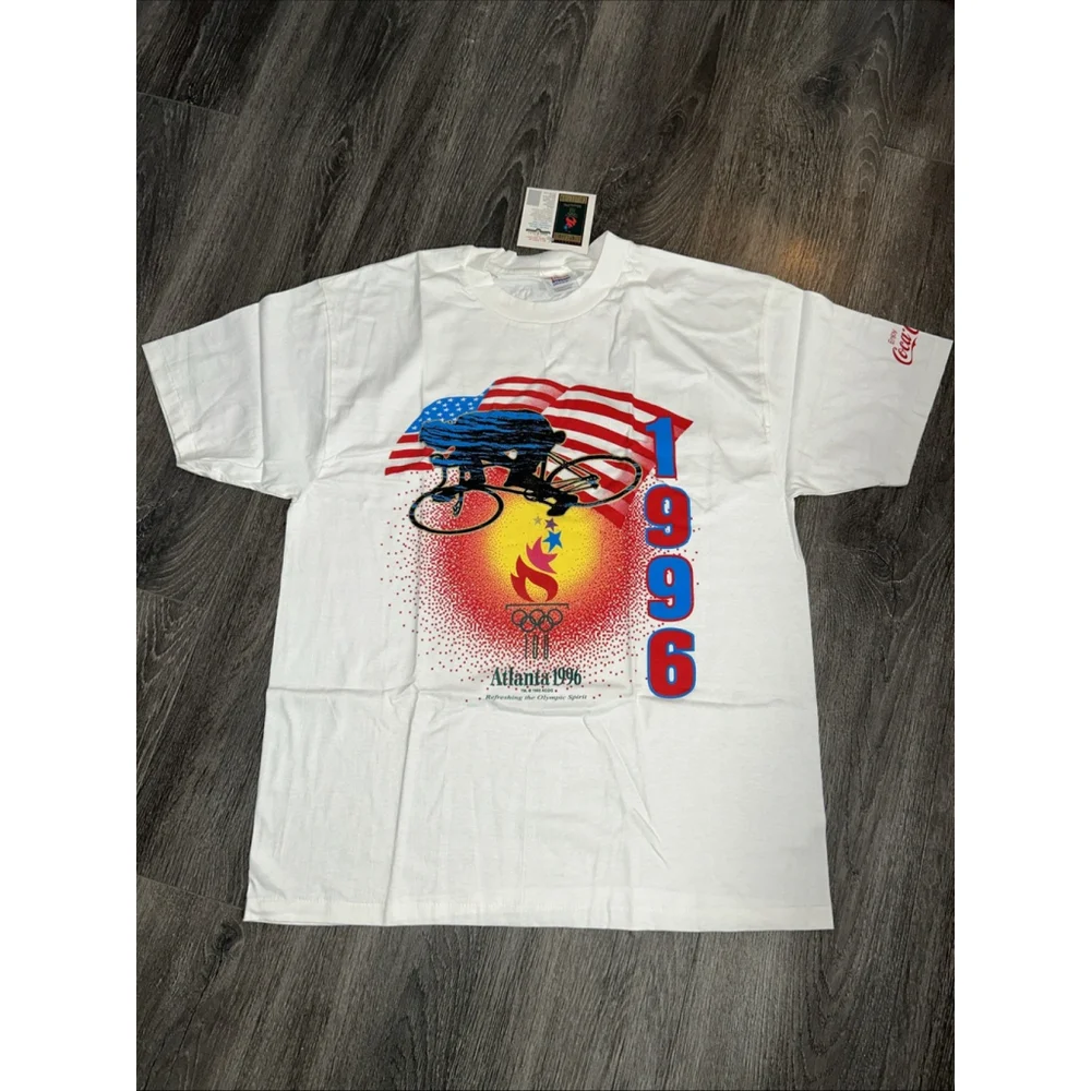 Vintage 1996 Atlanta Olympics Coca Cola T Shirt XL Hanes NWT Bike Torch Flag